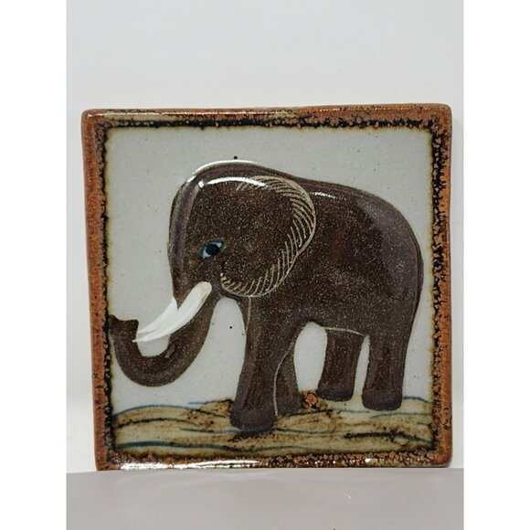 Vintage Elephant Mammoth Wall Tile Hanging Folk‎ Art Kitsch Piece Pottery Stone - Picture 1 of 9